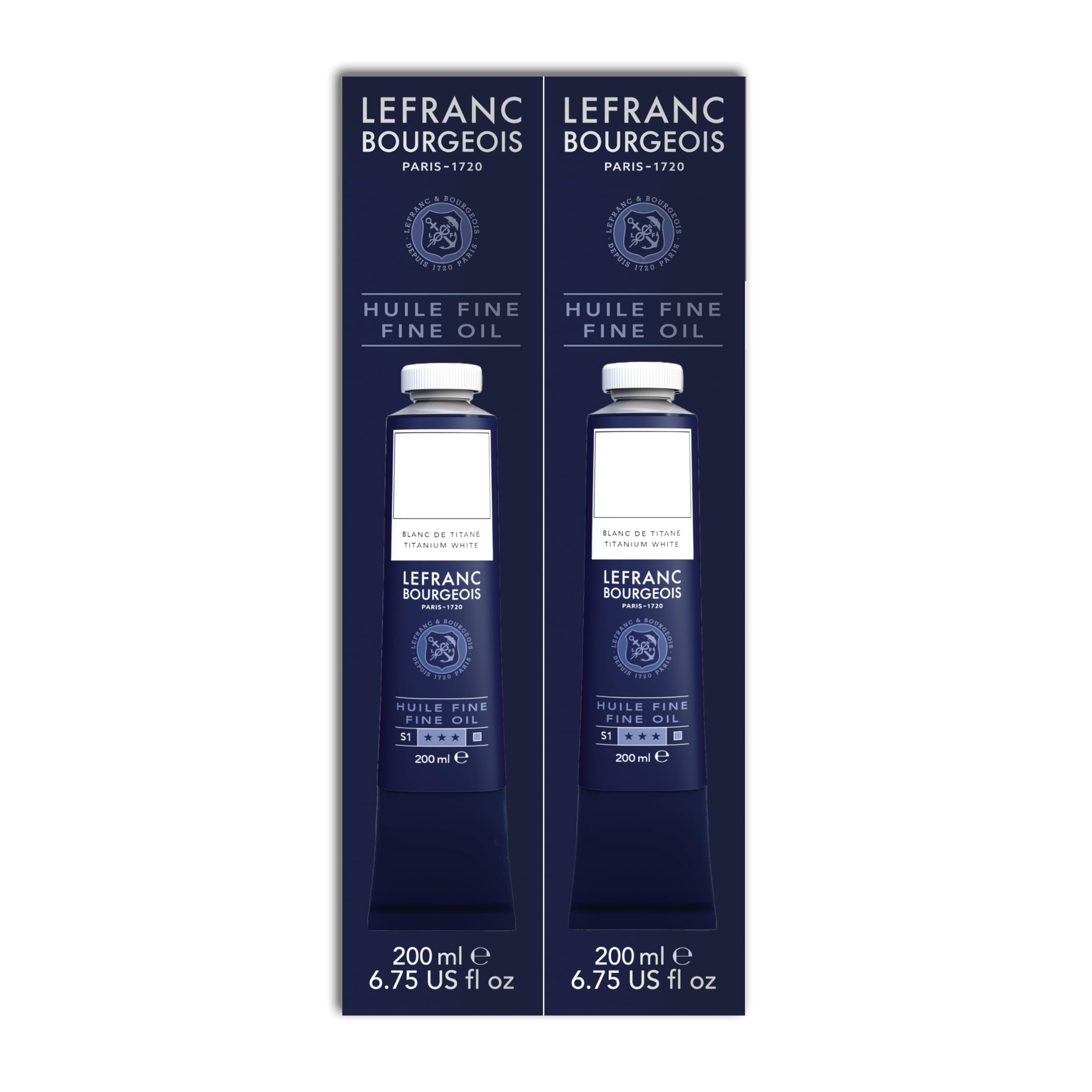 Lefranc Bourgeois 301861Pintura al óleo fina de calidad, resistente a la luz, de consistencia uniforme, 2 tubos de 200 ml, ideal para lienzos y tableros de pintura, Blanco titanio