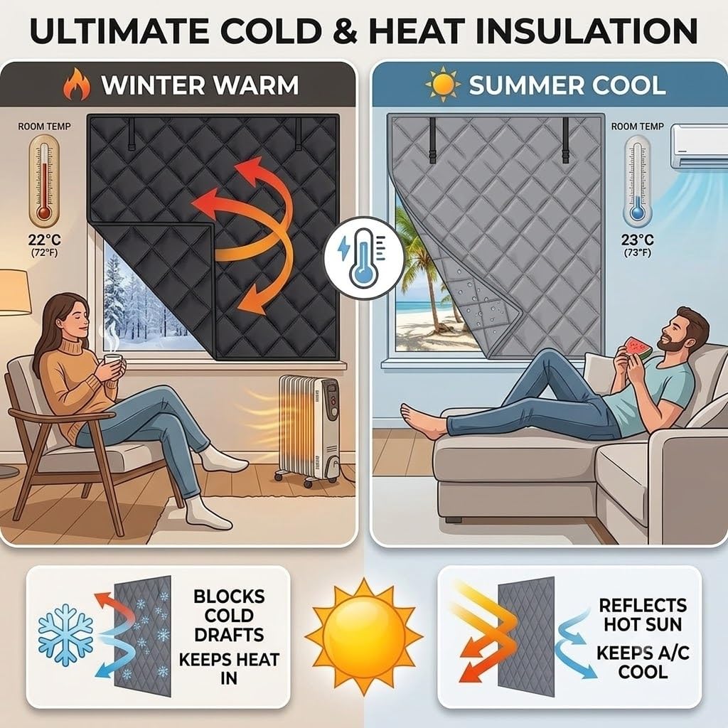 Kit d'isolation de Fenêtre pour l'hiver, Rideau Occultant Thermiques Hiver