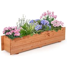 Raised Garden Bed, 44 x 11 x 10 Wooden Flower Bed with 2 Drainage Holes & Removable Bottom, Long Narrow Decorative Garden Bed, Planter Box Outdoor for Vegetables Flowers Fruits Herbs