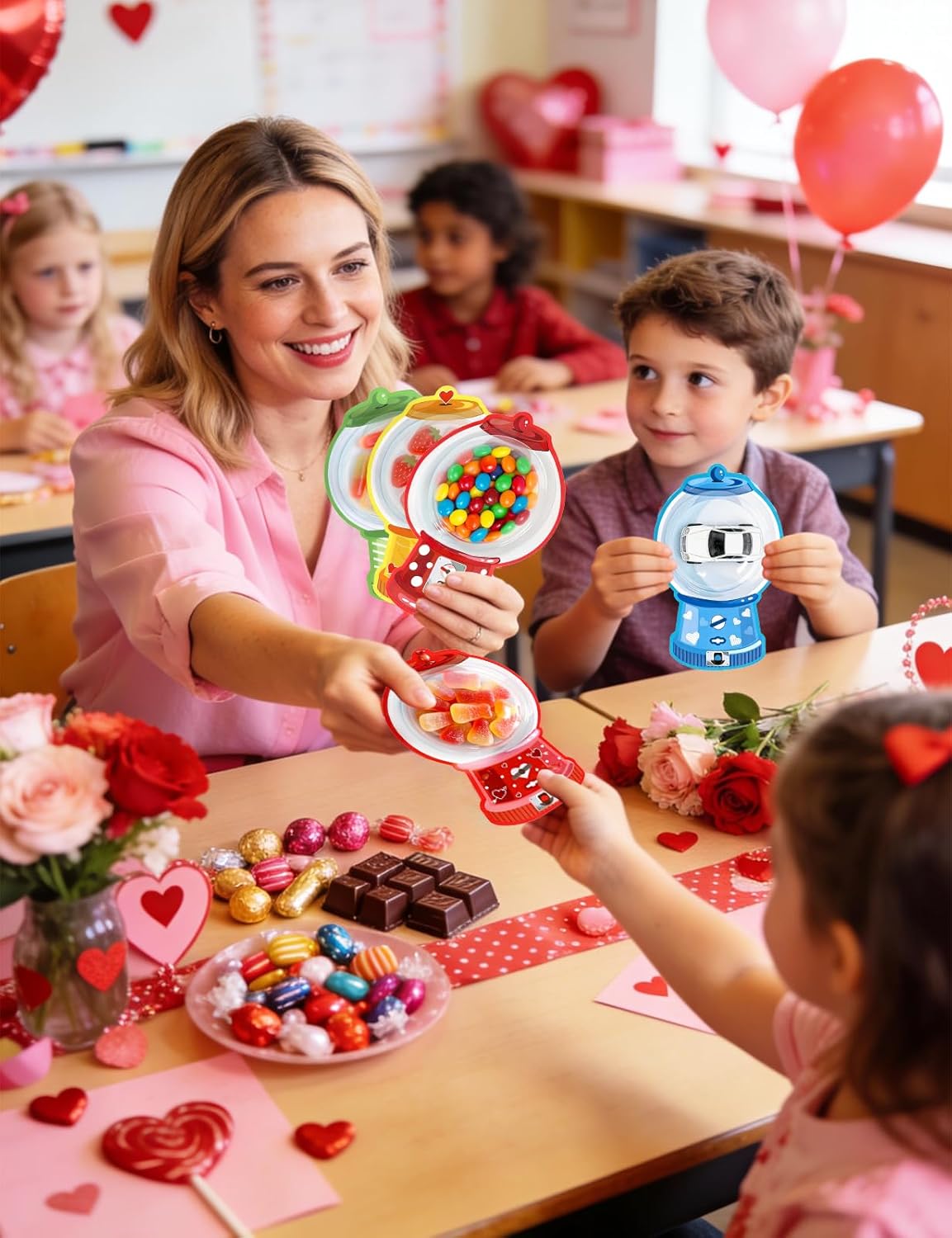 36 Pack Kids Valentines Day Cards Classroom Exchange - Bubble Gum Machine Design with Round Holders, DIY Candy Cards for School Party Favors, Gifts, Crafts & Rewards (9 Styles)