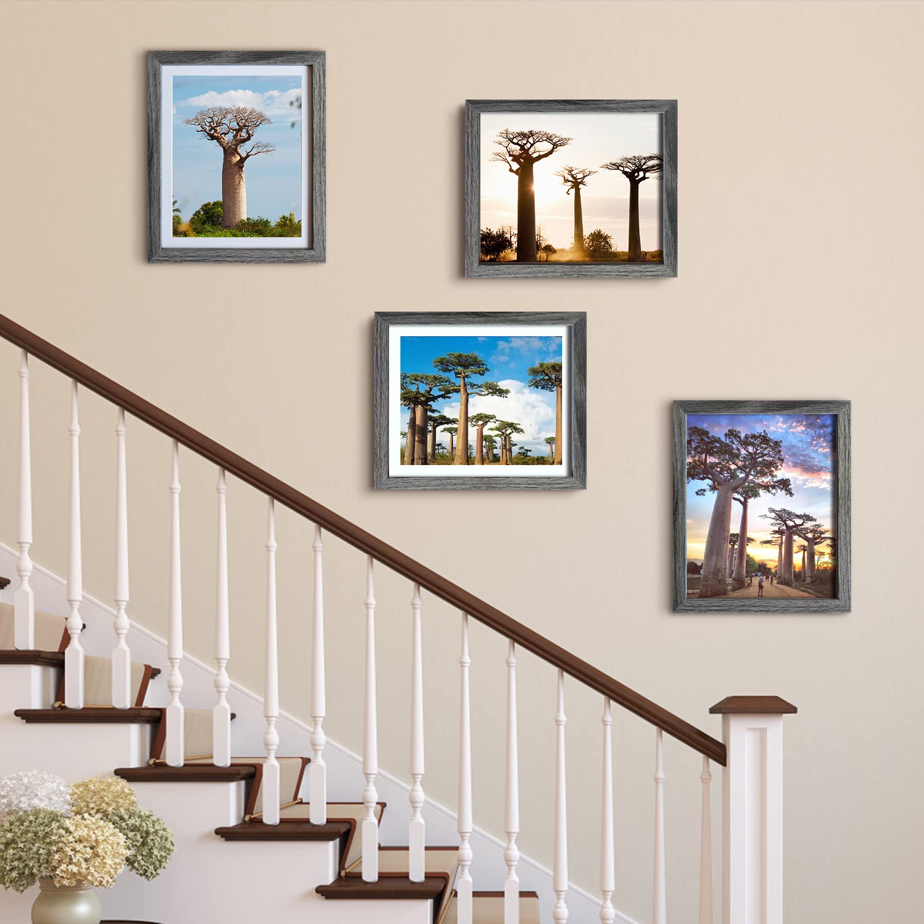 SESEAT 8x10 Picture Frames Grey with Mat Photo Frames Pack of 4 for Tabletop or Wall