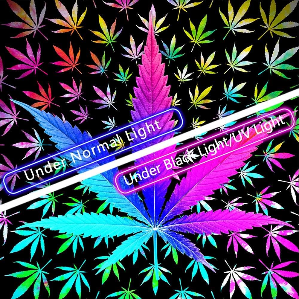Cool Trippy Weed Blacklight Tapestry UV Reactive, Neon Tie Dye Marijuana Leaf Cannabis Black Light Art Poster for Men Room Bedroom, Psychedelic Glow in The Dark Blanket Party Decor (90X70)