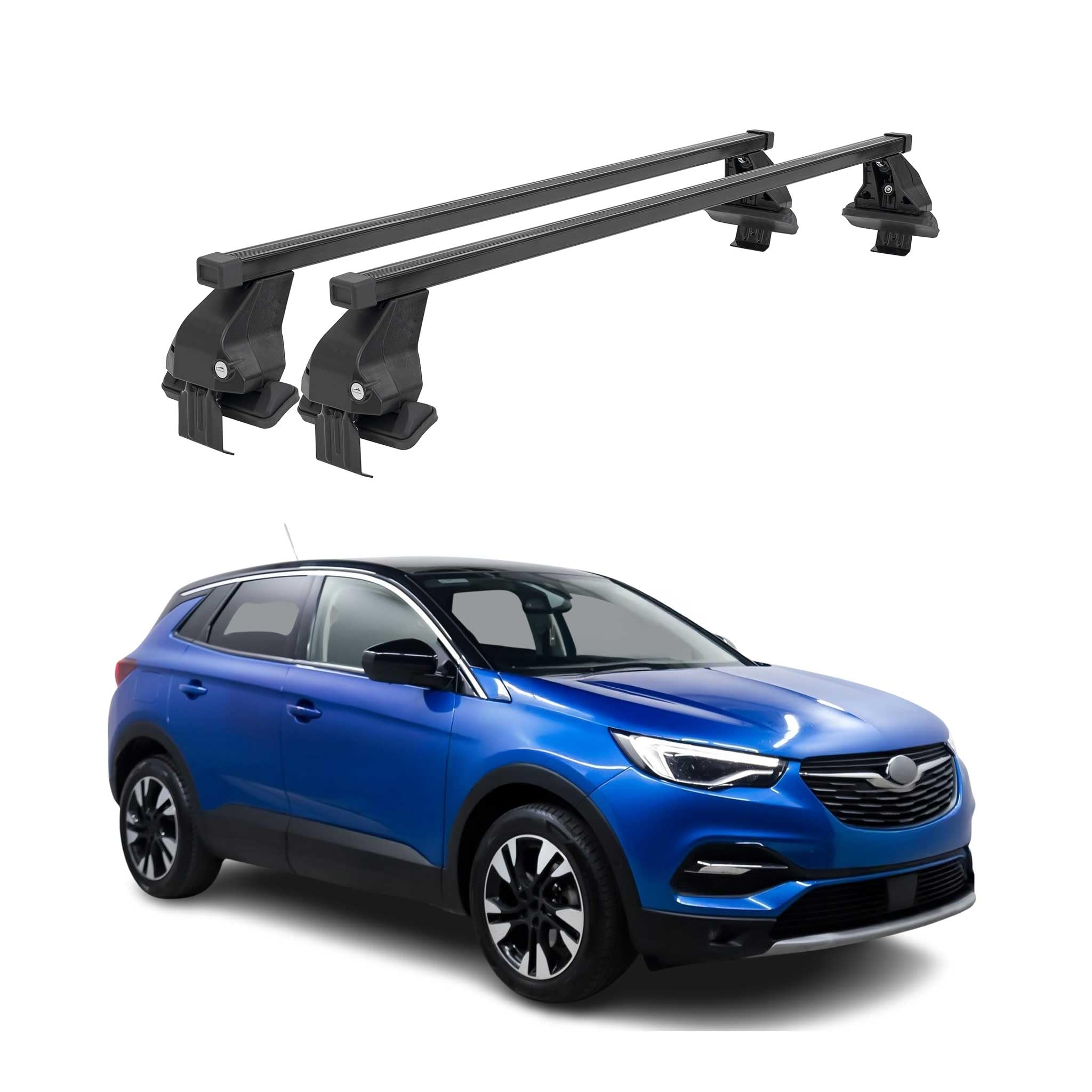 OMAC Barres de Toit transversales en Acier pour Opel Grandland/Grandland X 2017-2024 – Antivol Inclus – Testées City Crash – DIN 75302:2019 – ISO/Pas 11154:2006 – Charge Max 50 kg Noir