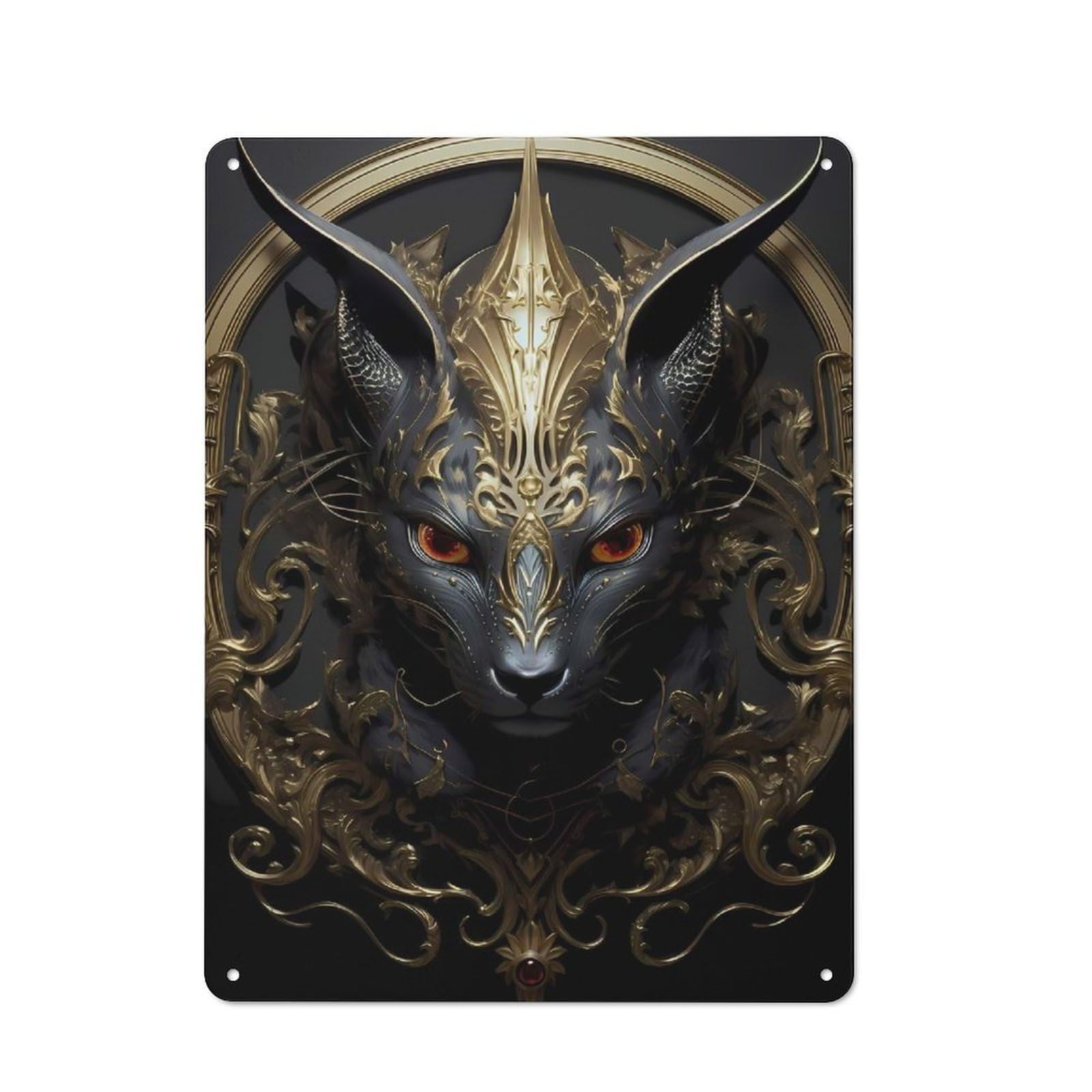 Junmoney Style-14 Tin Wall Plaque 40X30cm With Golden Feline Majesty For Kitchen Or Home Bar, For Vintage Wall Decor Fans, For Garage And Workshop Walls