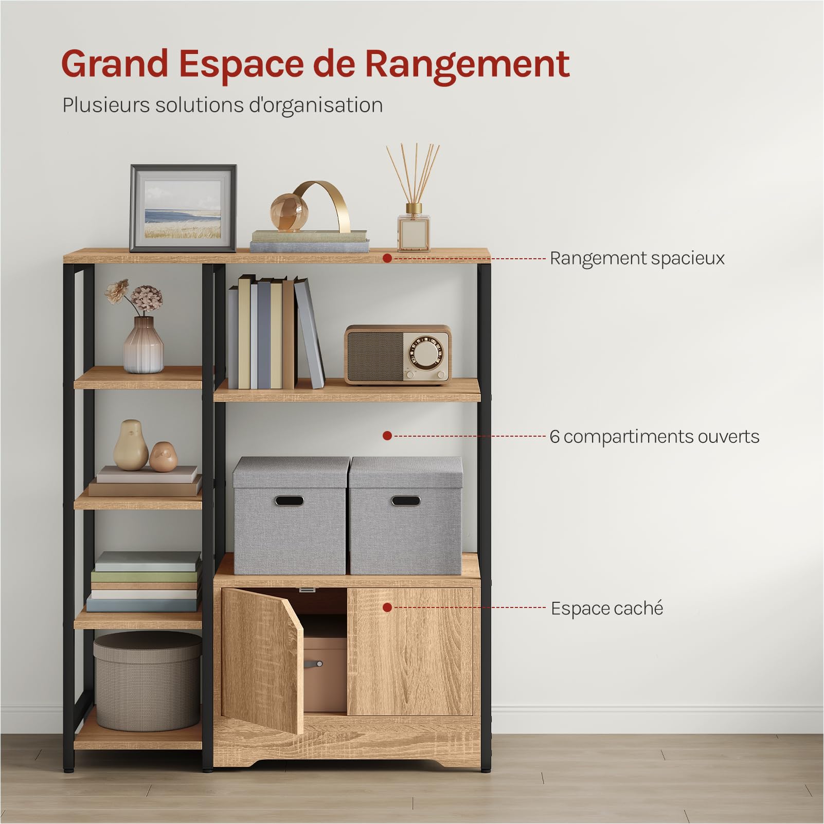WOLTU Étagère de Rangement avec Armoire, Bibliothèque Étagère