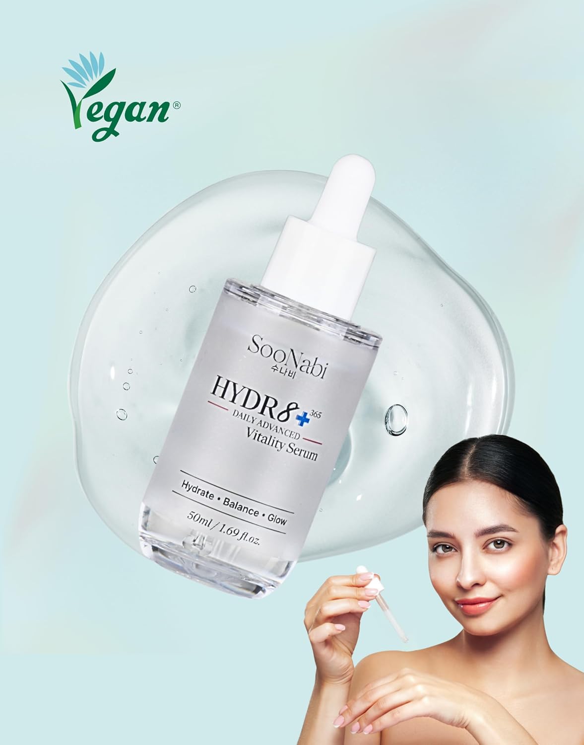 HYDR8+ 365 Daily Advanced Vitality Serum 50ml | 7 Types of Hyaluronic Acid NB‑P Complex Multi‑Peptide Complex Centella Asiatica & Beta‑Glucan Niacinamide | Vegan pH‑Balanced Hydration