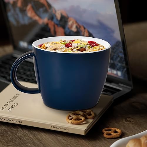 Miniatura 6 de Porcelain Mug 30 OZ, Oversized Soup Cup or Jumbo Mug for Coffee, Oatmeal, Gumbo, Salad, Microwave and Oven Safe, Cool Blue
