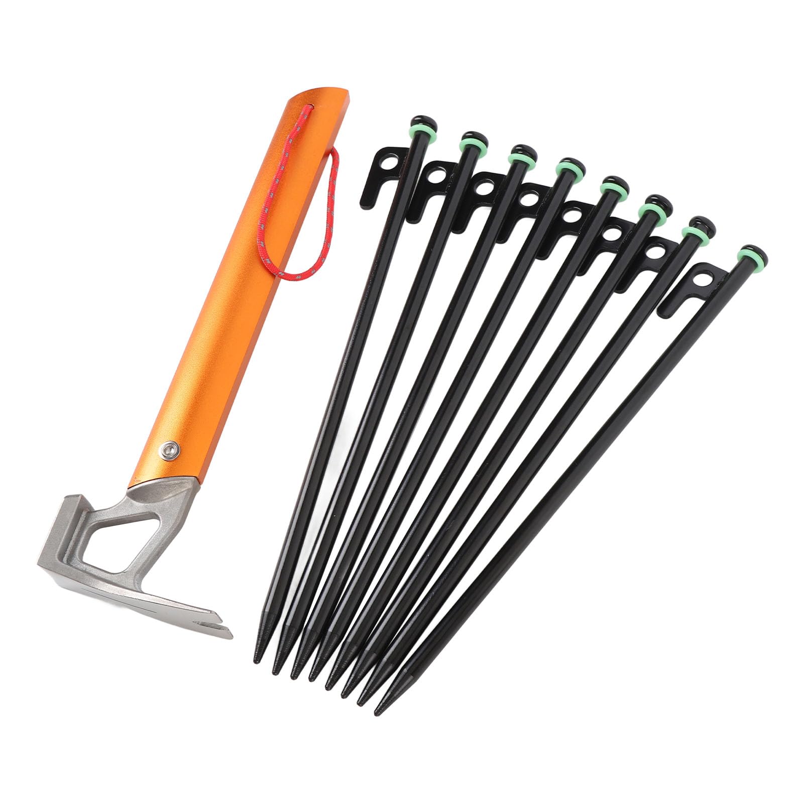 Piquets de Tente Piquets de Camping avec Cordes et Marteau Anneau Lumineux en Acier Inoxydable en Alliage d'Aluminium de Qualité Supérieure pour Camping en Plein Air Randonnée Sac (Noir et Orange)