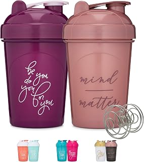 GOMOYO [2 Pack] 20-Ounce Shaker Bottle with Motivational Quotes (Plum & Rose) | Protein Shaker Bottle with Mixer Agitators | Shaker Bottle for Protein Mixes Pack is BPA Free and Dishwasher Safe