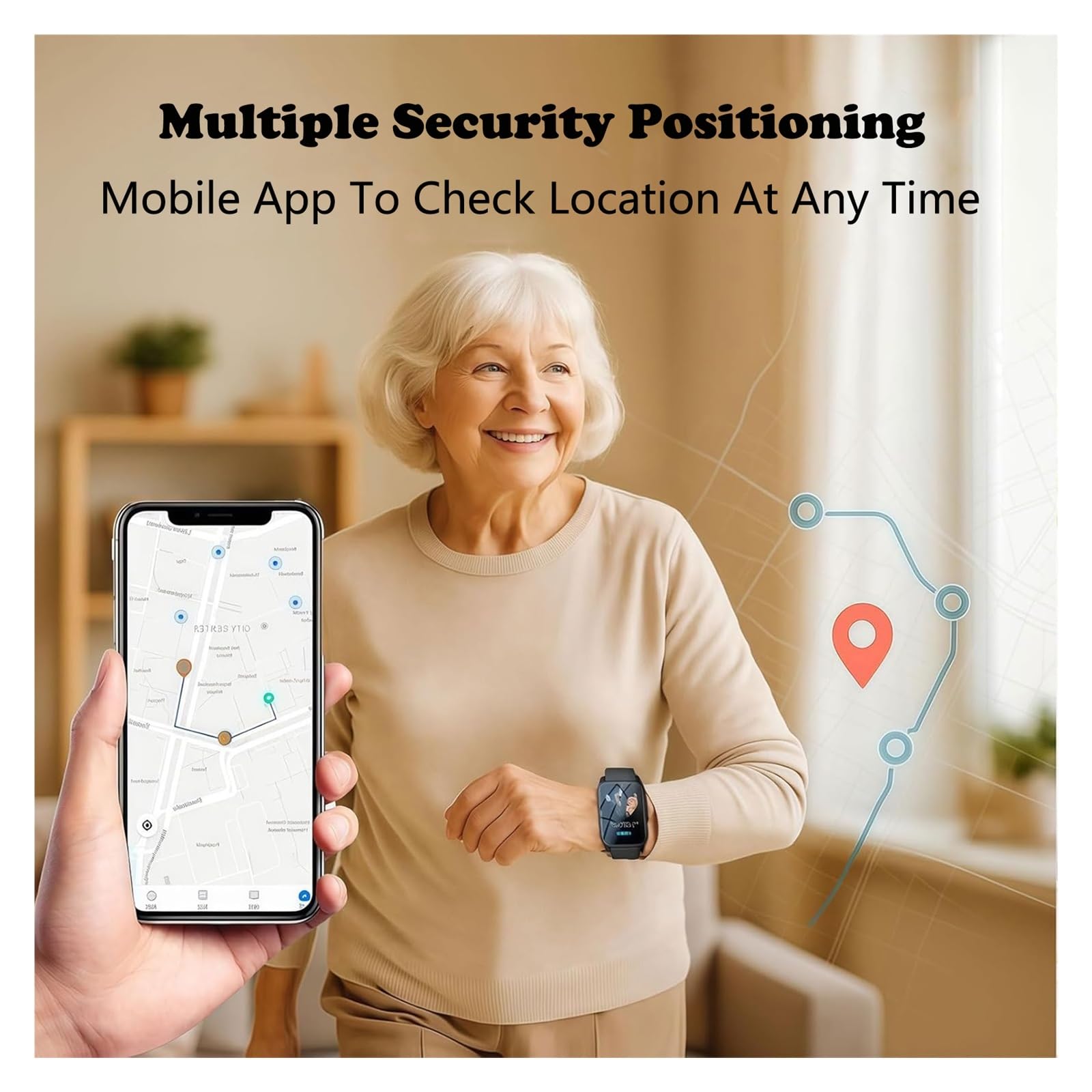 Montre Connectée Antichute for Seniors, GPS Et Alerte Sos, Appels Vidéo HD 4G, Moniteur D'activité Étanche, Montre de Sécurité for Personnes Âgées Atteintes de Démence/Alzheimer(Red)