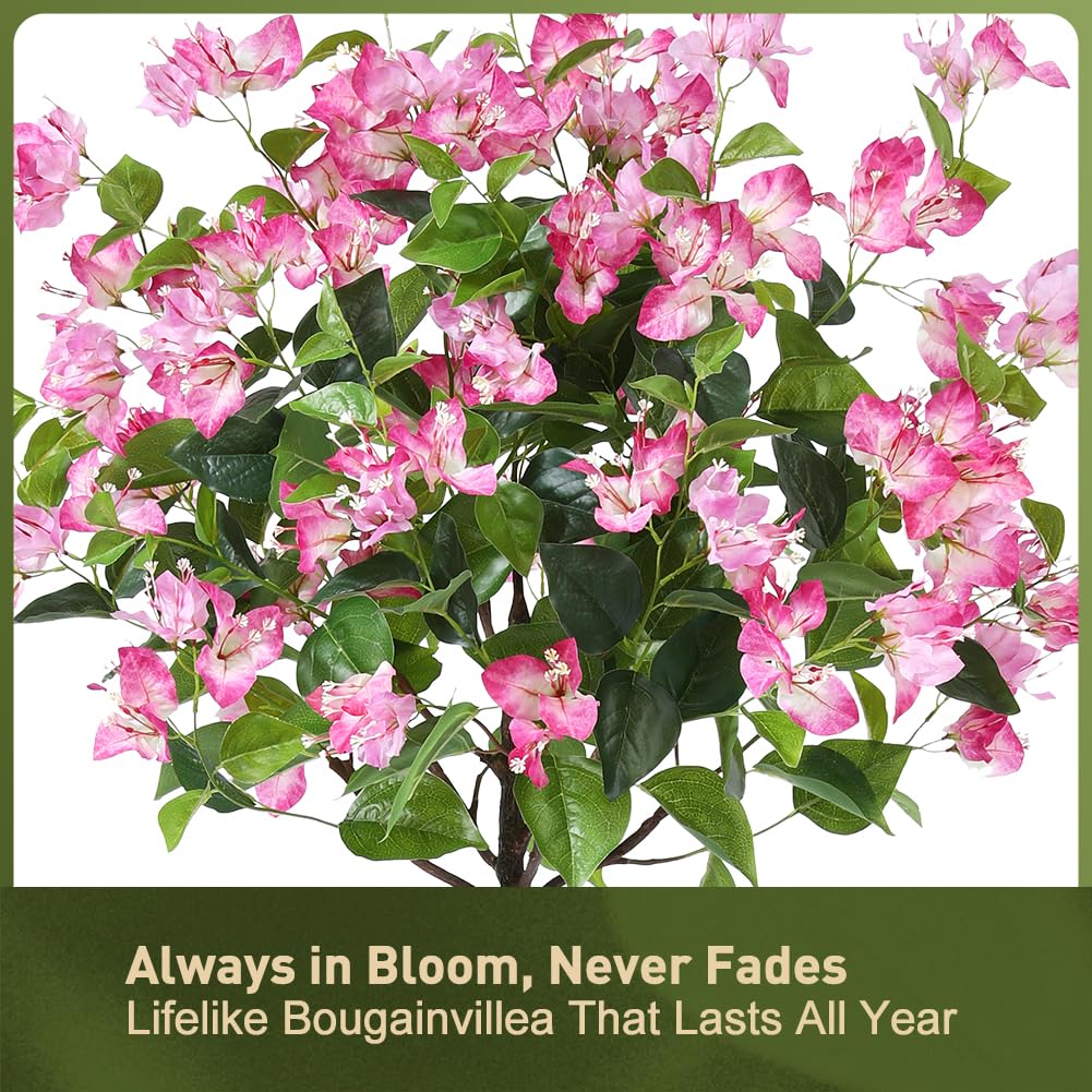 VeriNatural Artificial Flowers for Indoors with Planter, 5ft Artificial Bougainvillea Plant with Pink Faux Silk Flowers,Fake Flowers for Front Porch Patio Garden Wedding Decor