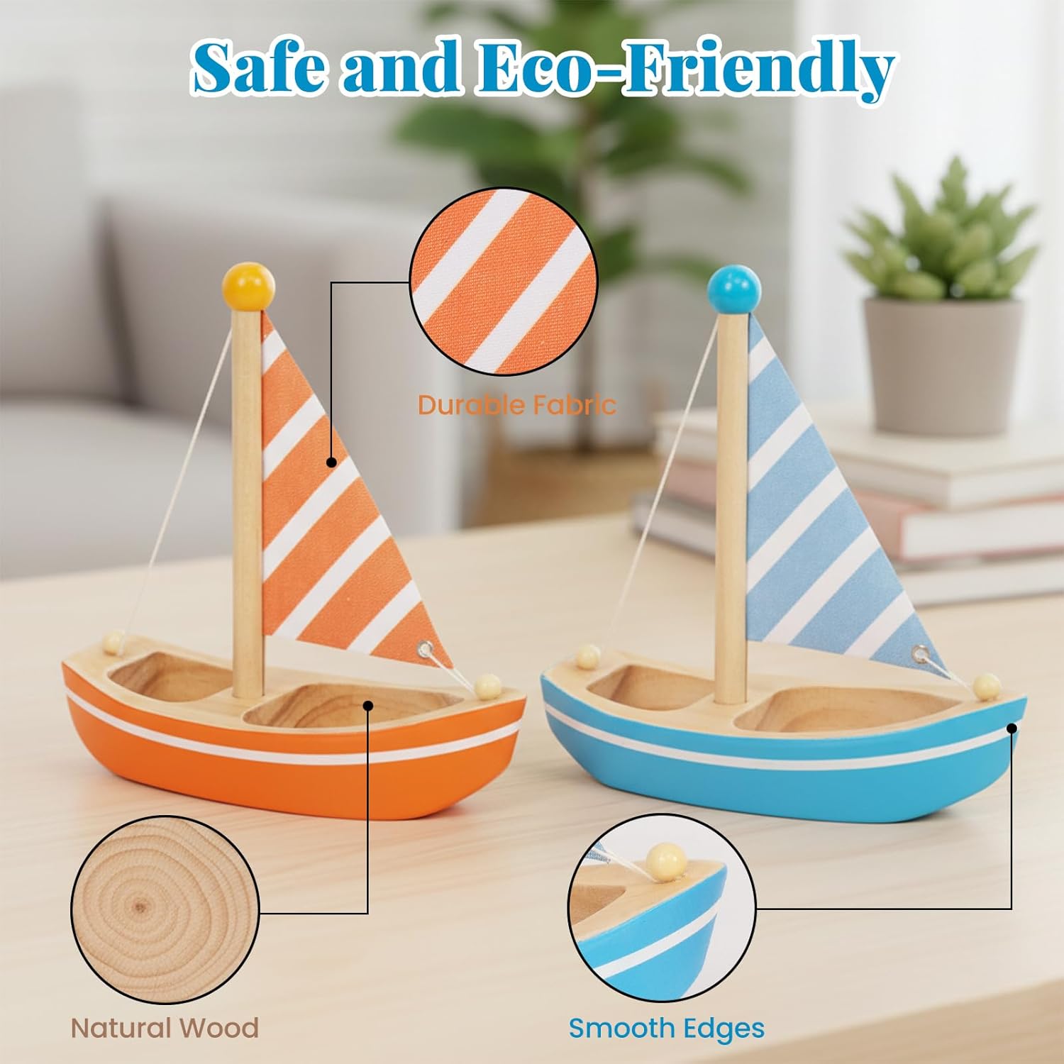 Wooden Bath Toys, 2 Pcs Sailboats for Kids, Pretend Play Motor Skills, Kids Bath Toy Floating Boat