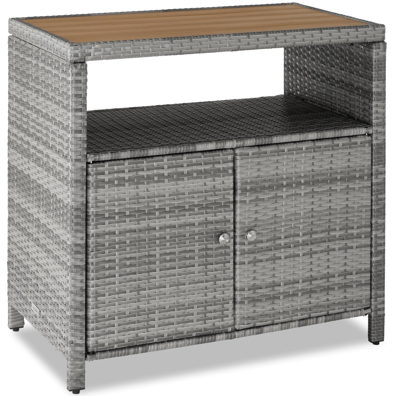 tectake® Armadietto da Giardino in Rattan e WPC, 90 x 55,5 x 87 cm, Mobile da Esterno, 2 Ante, Vano Aperto, Resistente alle Intemperie, Piedini Regolabili, Ideale Arredo Giardino e Terrazzo - Grigio