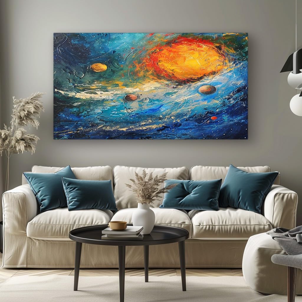 MKBKLI Paintings for Living Room Abstract Planet Large Canvas Wall Art, Contemporary Decorative Picture for Lounge, Bedroom and Interior Design 60x120cm