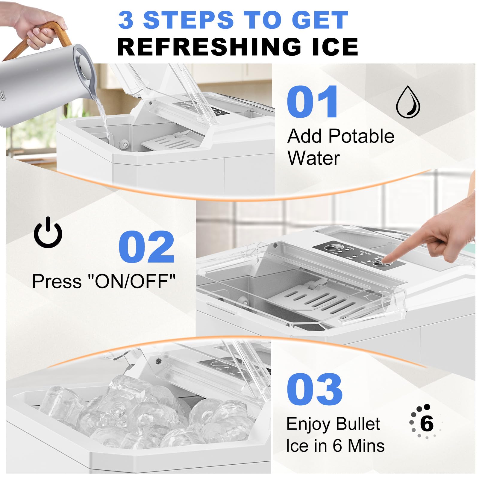 OLIXIS Ice Maker Machine with Handle,26lbs in 24Hrs,9 Ice Cubes in 6 Mins,Auto-Cleaning Portable Ice Maker with Basket and Scoop, Countertop Ice Maker for Home/Kitchen/Camping/RV, Bright Black on Fridge.com