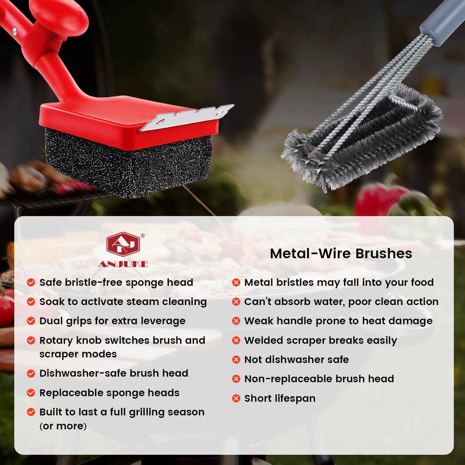 Spazzola per barbecue, spazzola per la pulizia del barbecue, con raschietto e apribottiglie, senza setole metalliche