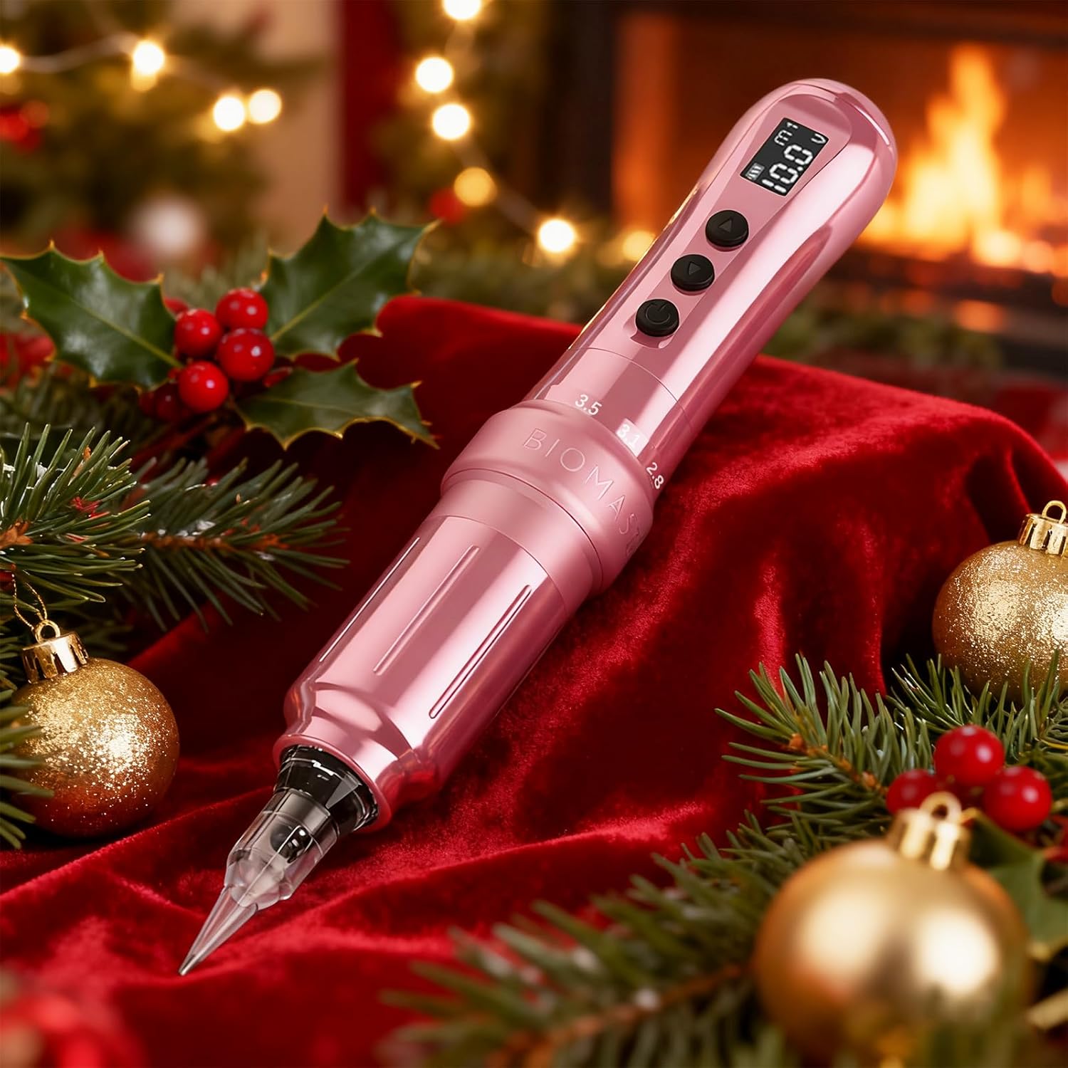 U1 Tattoo Gun Wireless Tattoo Pen Machine, 6 Strokes Length 2.0mm - 3.5mm, 102g Lightweight PMU Tattoo Machine, Rotary Tattoo Pen for Pro Artists, LED Display (Pink)