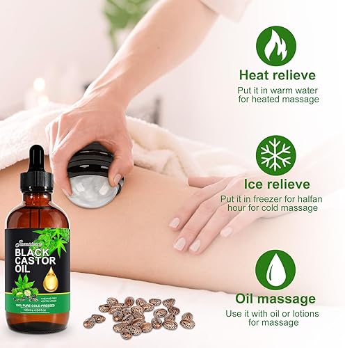 Miniatura 5 de Aceite de ricino para masaje con bola de rodillo de masaje, aceite de ricino negro jamaicano orgánico, aceite de ricino para masaje corporal, aceite