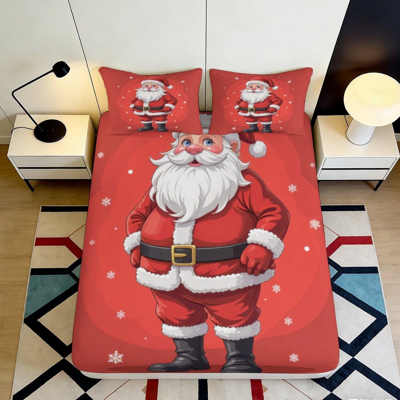 Jxqhbvmg Style-5 3D Printed Cartoon Santa Fitted Sheet Microfiber Deep Pocket Non-Slip Christmas Santa Mattress Fitted Cover Washable For Adults Bedroom 90X200x25cm