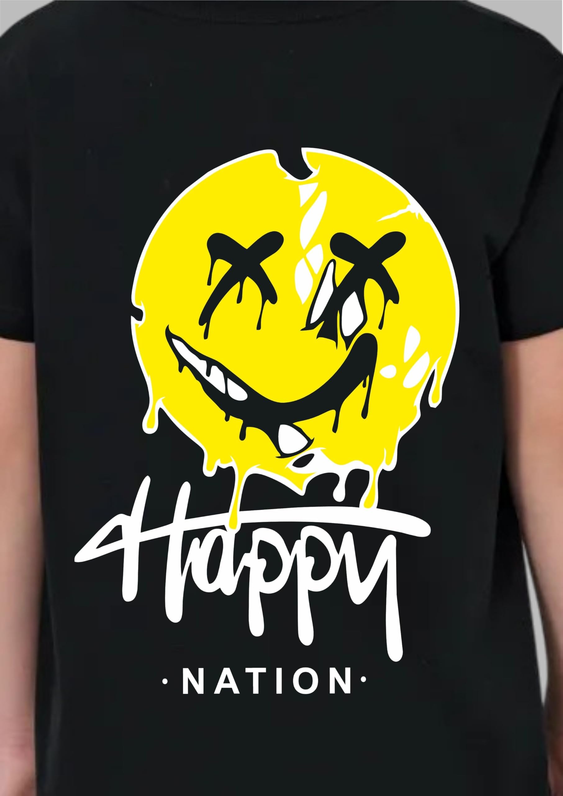 Uniplanet Store t-shirt bambina cotone mezza manica vestibilità normale nero happy emoji