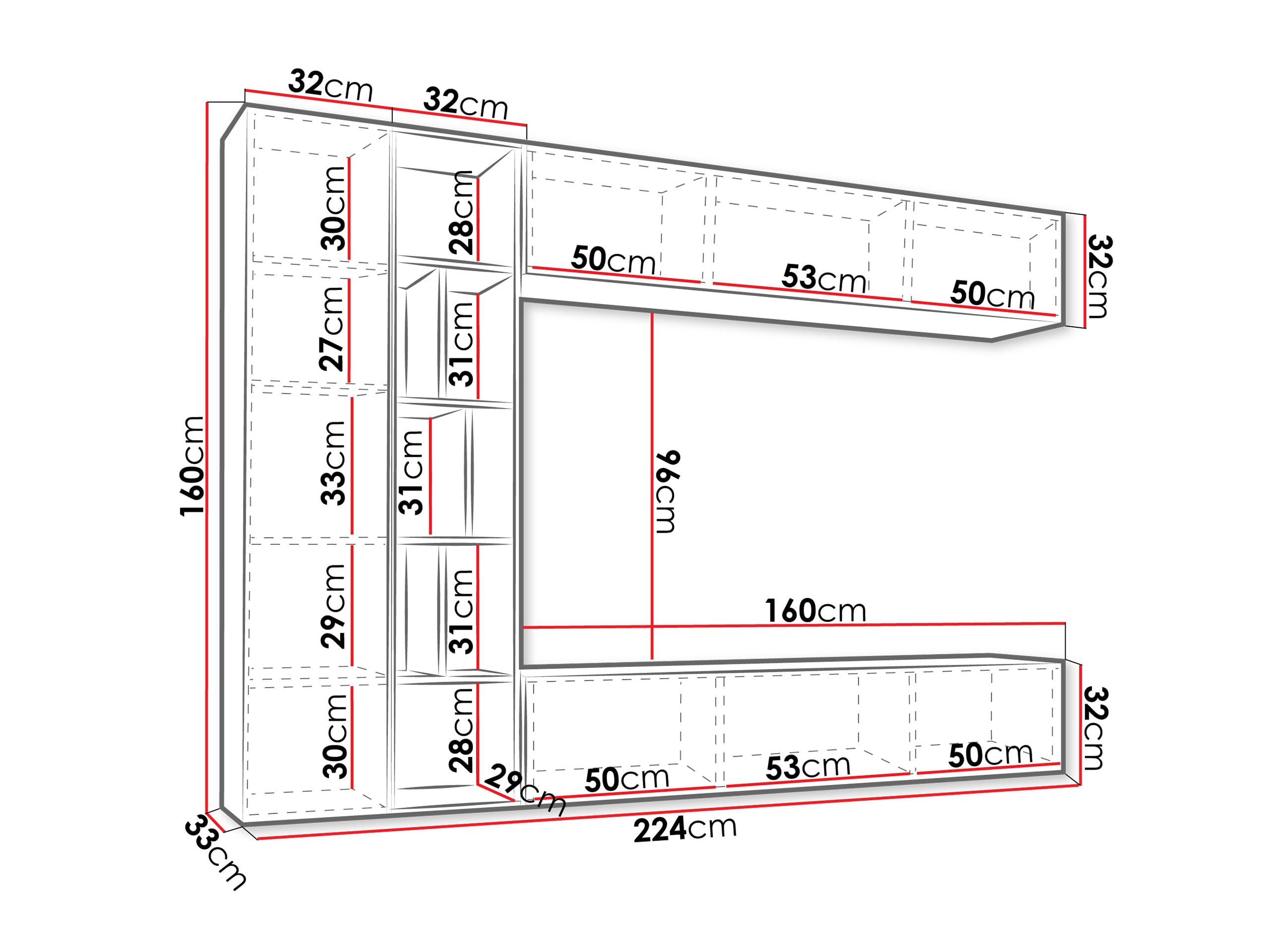 Mirjan24 Wohnwand Kodita, Anbauwand, Fernsehschrank, Schrankwand, Mediawand, Wandregal, Schrank, TV-Lowboard (Cashmere/Eiche Cremona)