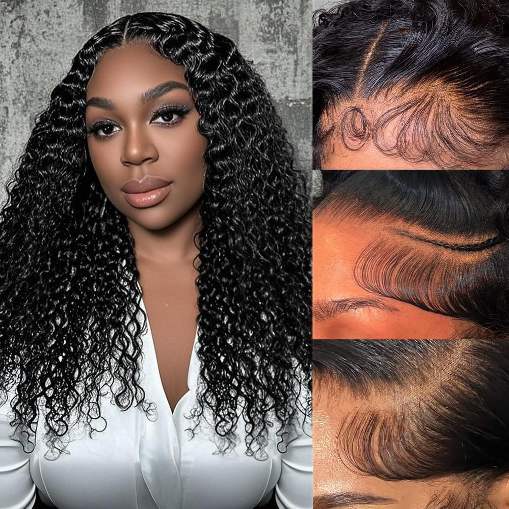 Curly Human Hair Wig for Black Women Transparent 4x4 Kinky Curly Lace Front Wigs Pre Plucked 180% Density 20 Inch