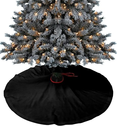 Falda de árbol de Navidad de 48 pulgadas, falda de árbol negro de color sólido para Navidad, decoraciones de fiesta de Feliz Navidad, arte