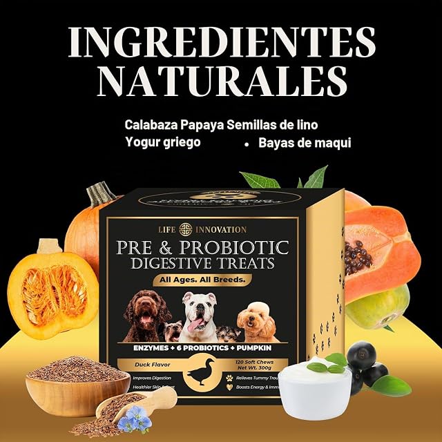 Foto 2 de 7 de Probióticos para Perros con Enzimas - 120 Chews - Digestivas, Calabaza, Papaya y Yogur