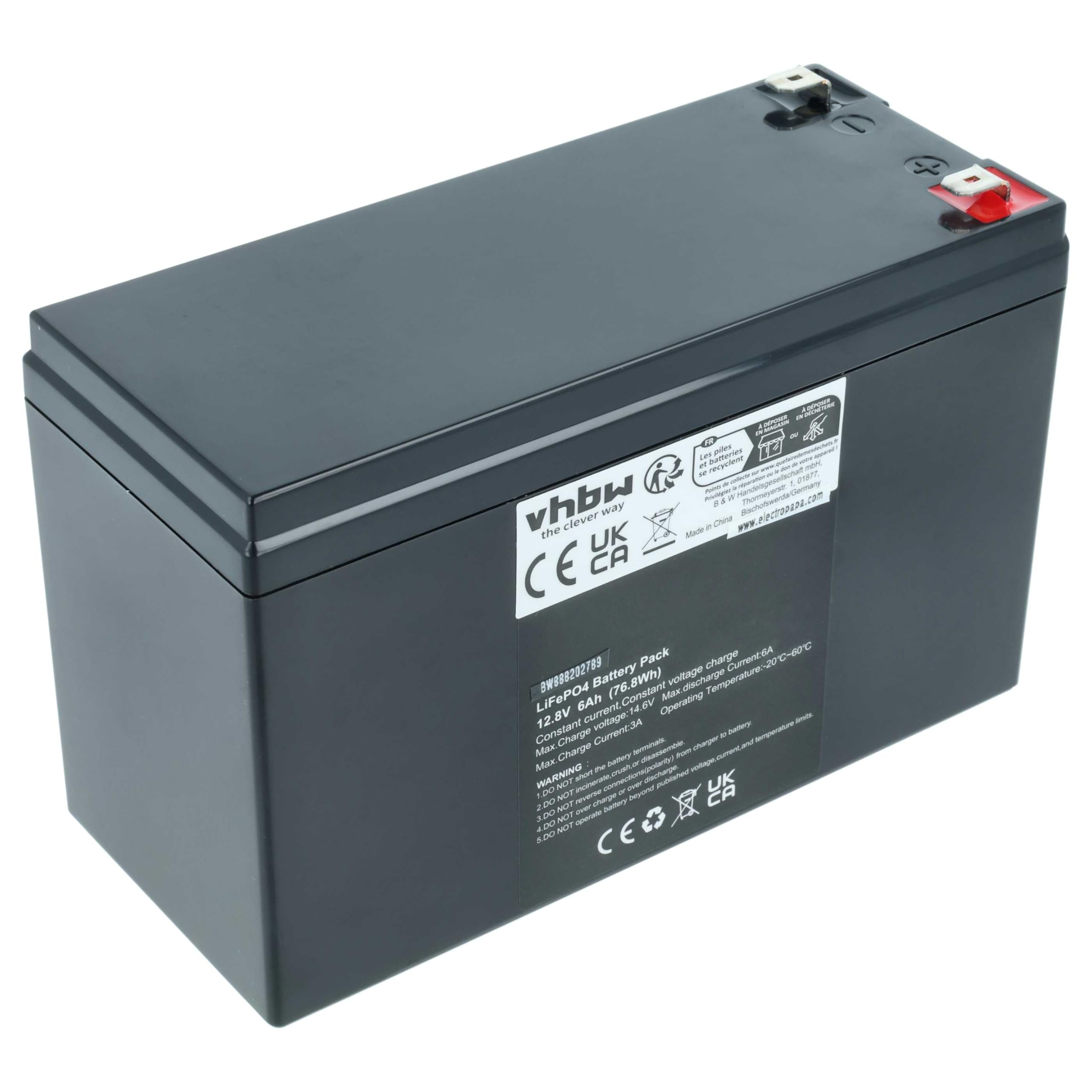 vhbw Bateria pokładowa zastępuje Flymo 9648645-25 (6 Ah, 12,8 V, LiFePO4), Prostokątny