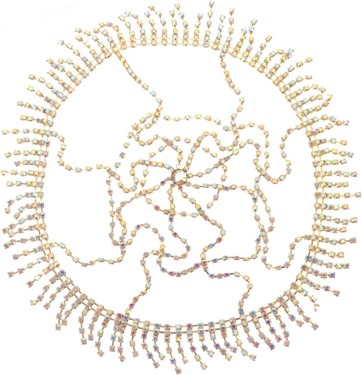 AVFORA Chain Mesh Crystal Gatsby Decoration Bridal Flapper Golden Tassel Use Prom Forehead Headband Decorative Girls Shape Show Cap Shiny Luxurious and Headwear Fringe S Wedding Headwear