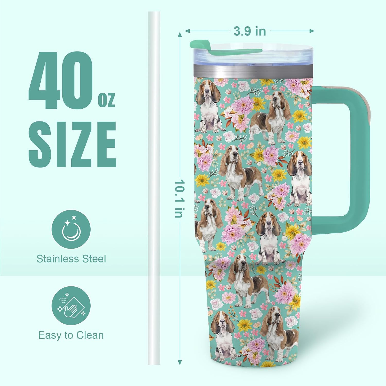 Basset Hound Gifts for Women, 40oz Tumbler Travel Cup Mug image 2