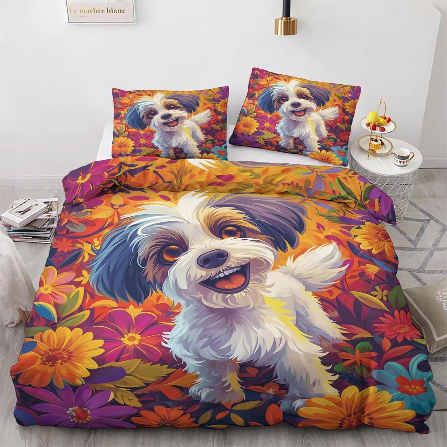 Poszwa na kołdrę 240x260 Adult Shih Tzu 2-osobowy zestaw pościeli z zamkiem błyskawicznym Miękka oddychająca poszwa na kołdrę z mikrofibry i 2 poszewki na poduszki 65x65 cm