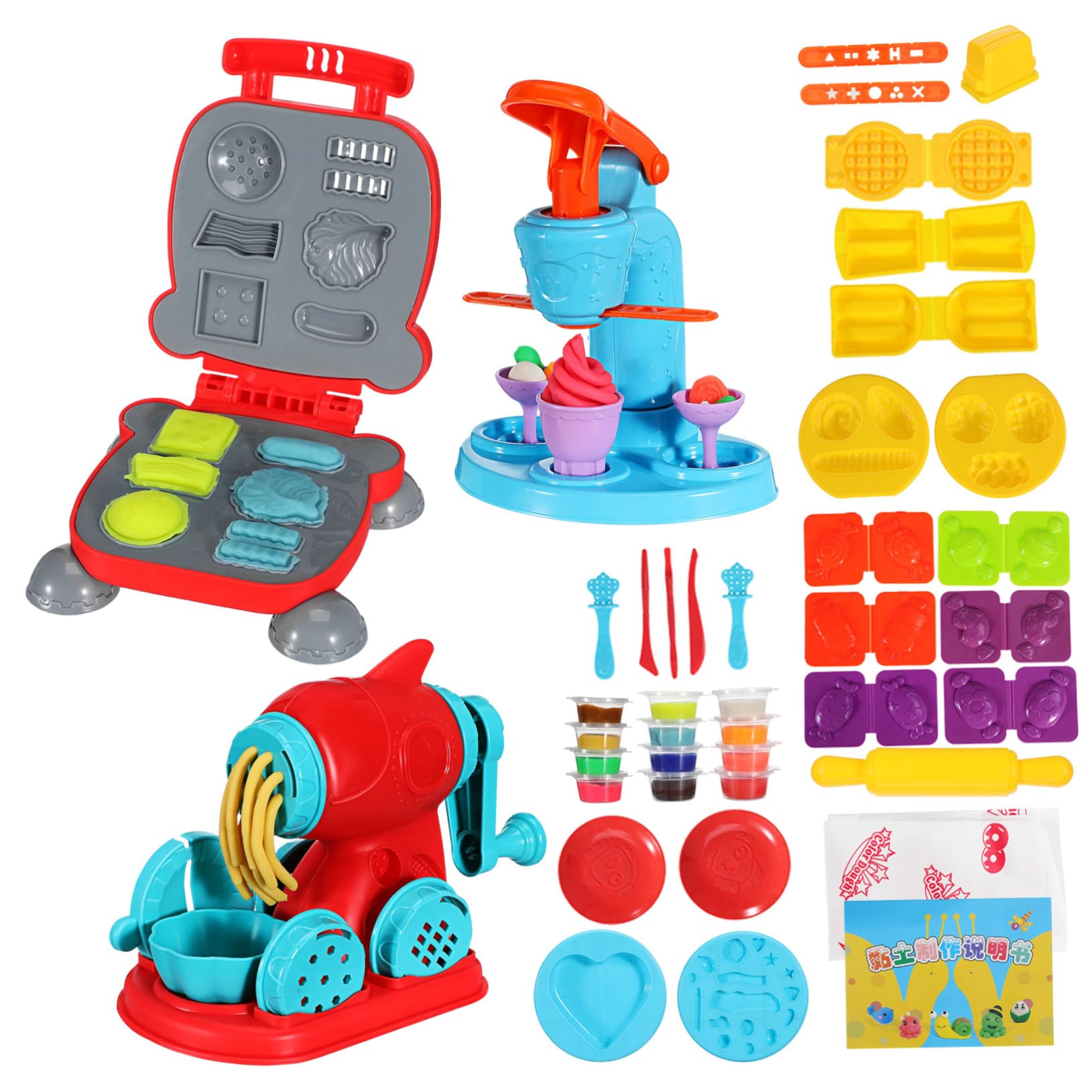Abaodam Set da Gioco per Bambini 51 Pezzi Strumenti per Pasta Modellabile, Macchina per Hamburger e Gelati, Design Multifunzionale in Abs per Feste di Compleanno e Attività Creative