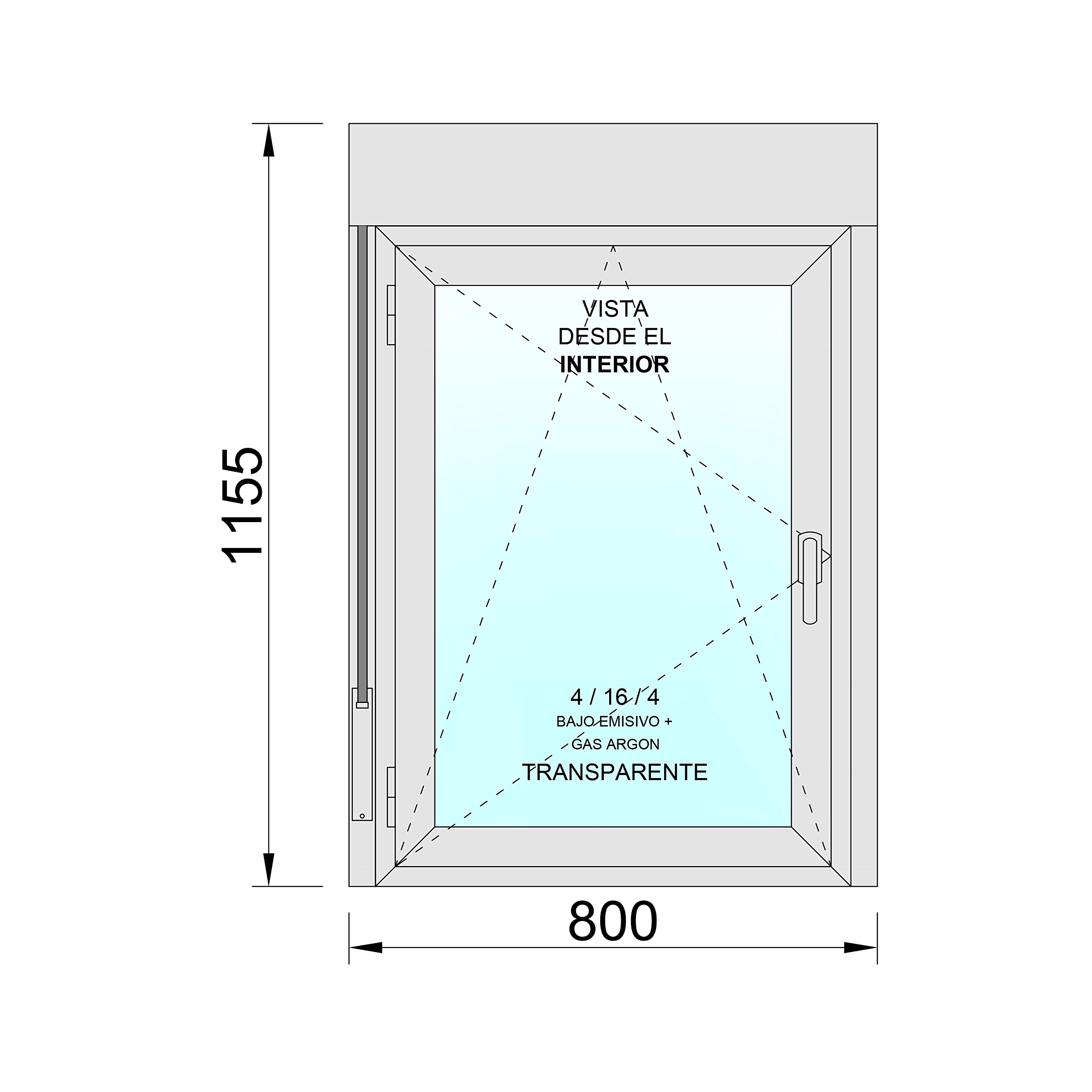Ventanastock PVC 800x1155 Practicable Oscilobatiente Izquierda con Persiana 1 hoja