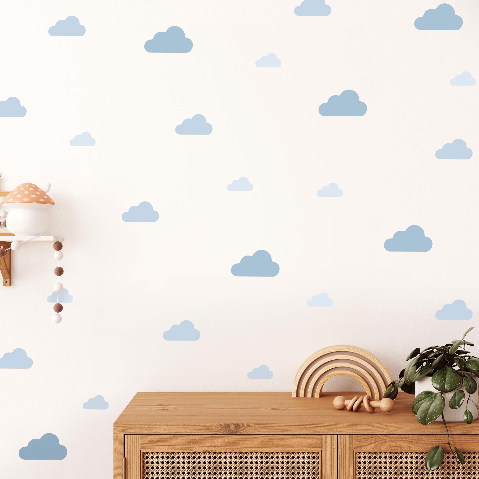 Klebekerlchen® | Wandtattoo Kinderzimmer Mädchen & Junge, Wandsticker selbstklebend, wiederverwendbare & rückstandsfreie Kinderzimmer Deko – Wandtattoo Blaue Wolken Sticker (Set mit 25 Motiven)
