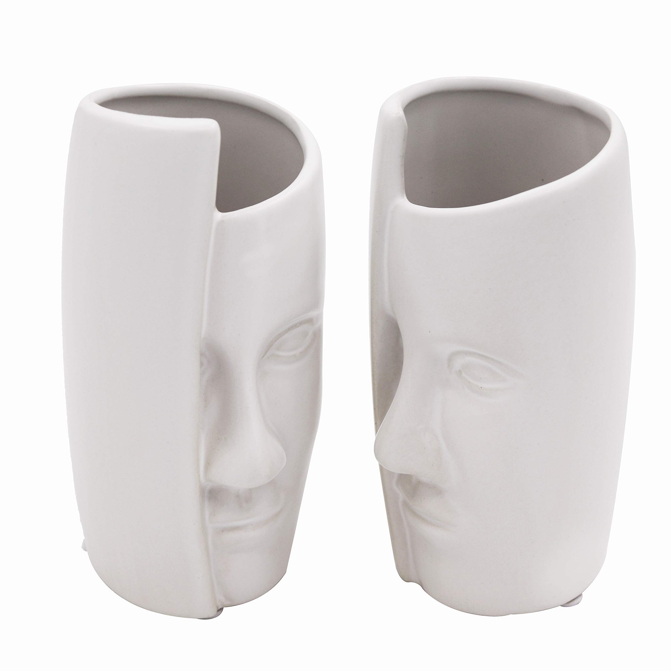 Vases en céramique visage blanc lot de 2 pour décoration de table moderne
