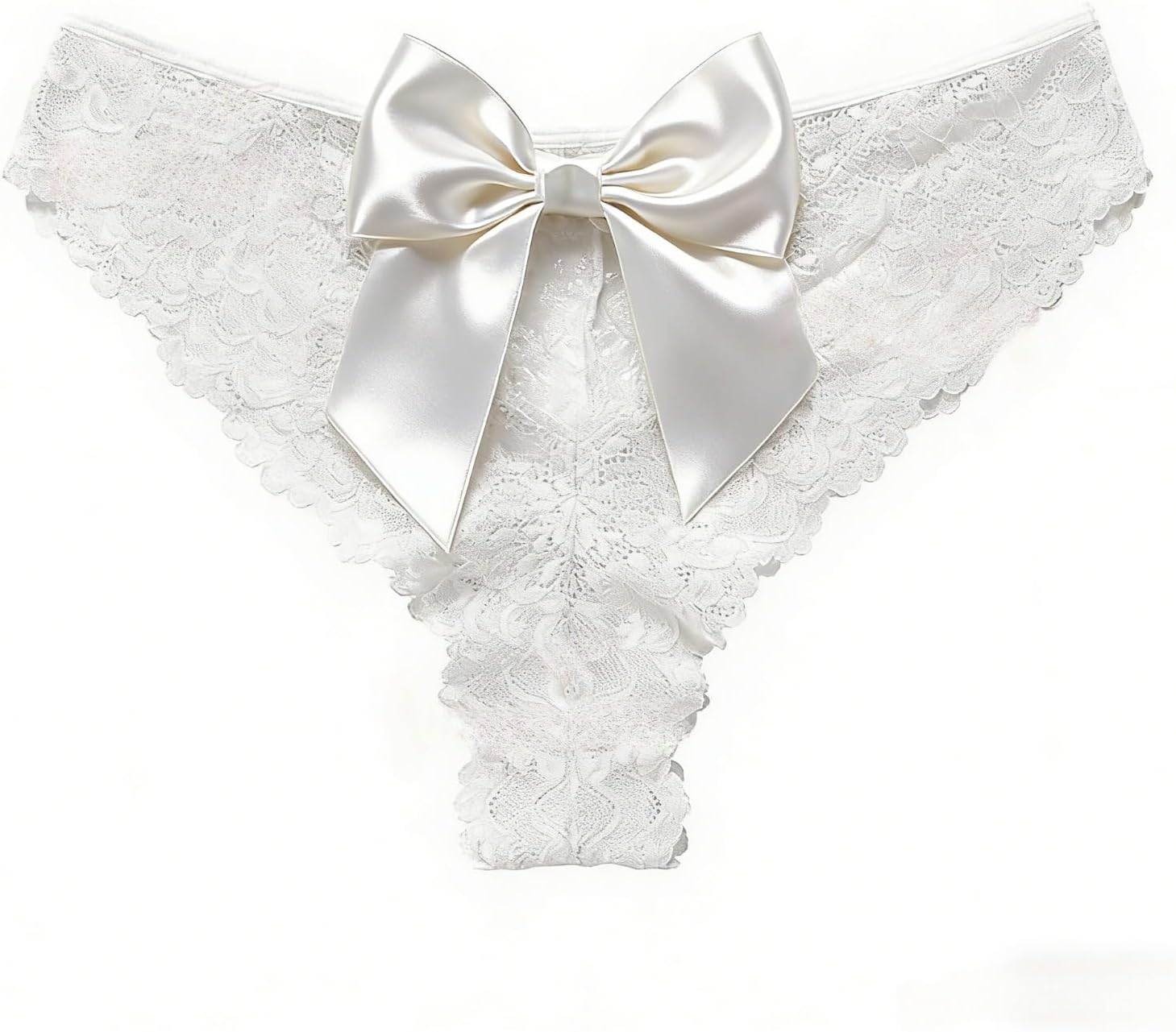 Women's Floral Lace Seamless Bow Back Thong Panties, Low Waist V-Shape Cutout Lingerie Panty