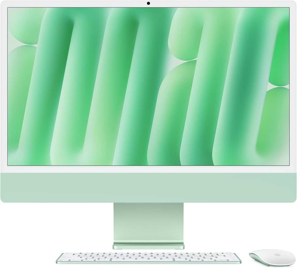 Computadora de escritorio todo en uno Apple iMac 2024 con chip M4 con CPU de 10 núcleos y GPU de 10 núcleos: diseñada para Apple Intelligence, pantalla Retina de 24 pulgadas, memoria unificada de 16 GB, almacenamiento SSD de 256 GB; Verde