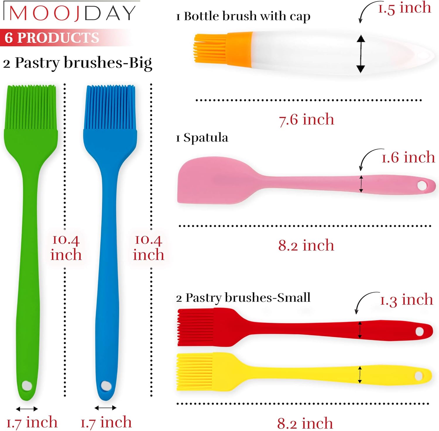 Pastry Brush Silicone Cooking Set - Pack of 4 Pcs Different Sized Pastry Brushes 1 Spatula 1 Bottle Brush with Cap-Oil Butter Chocolate Sauce Cooking Basting Brushes 6 Pcs Set-Barbeque Bastingbrush: Home & Kitchen