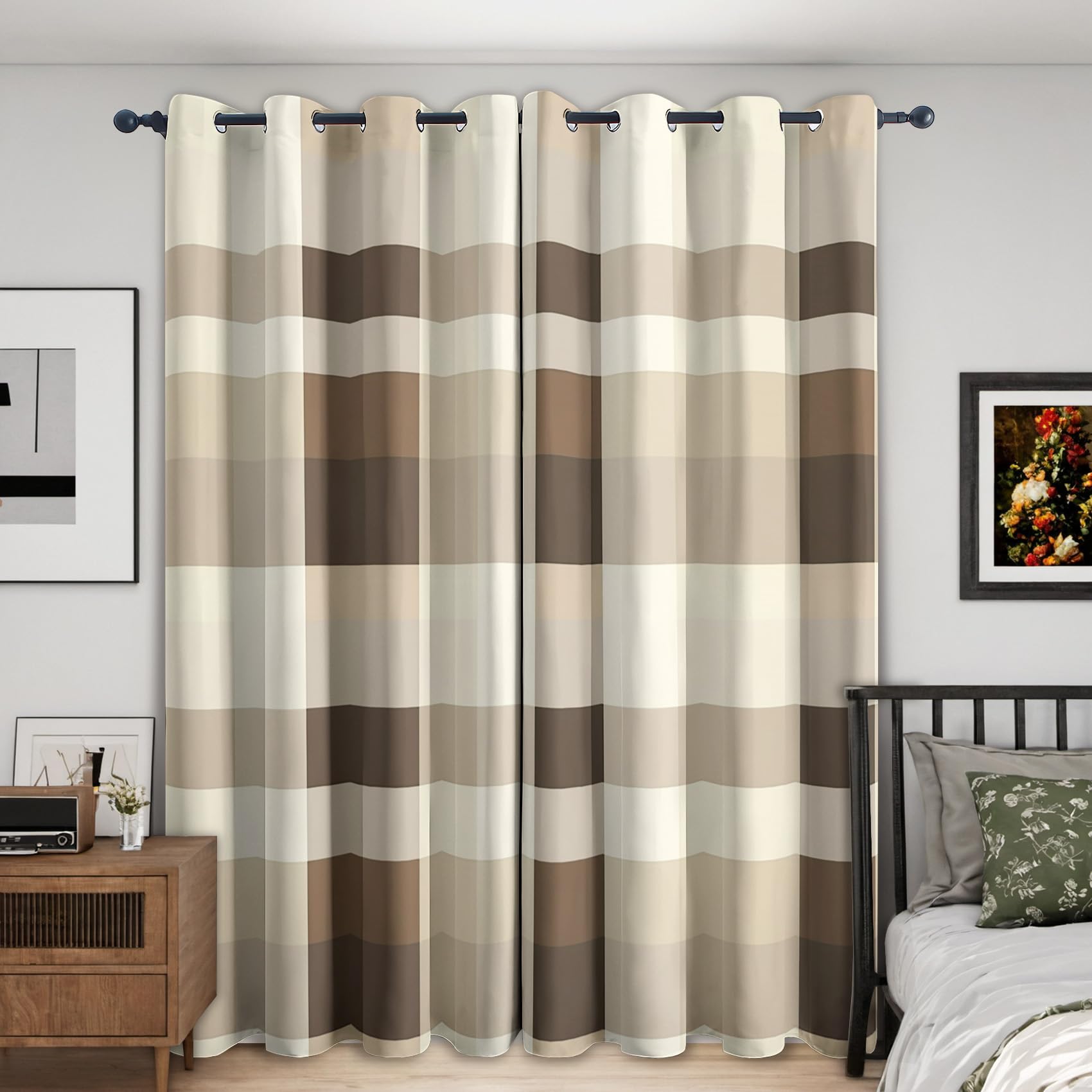 Générique Rideau Occultant Carreaux, 140 x 260 (LxH) 2 Pieces, Opaque 95%, Motif Géométrique Vichy, Rideaux Fenetre Thermiques à Oeillets, Decoration Maison Salon Chambre EB192