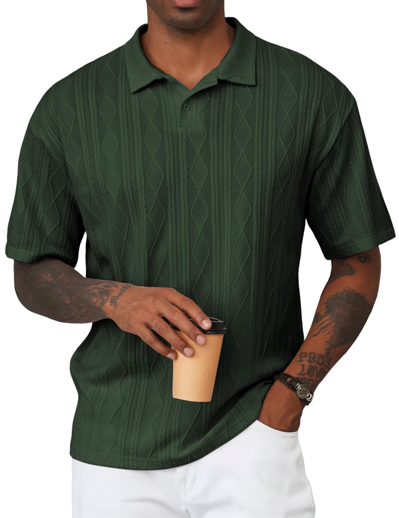 JMIERR Herren Strick Poloshirt Kurzarm Casual Golf Polo Herren mit Struktur Sommer Männer Polohemd T-Shirt S-3XL