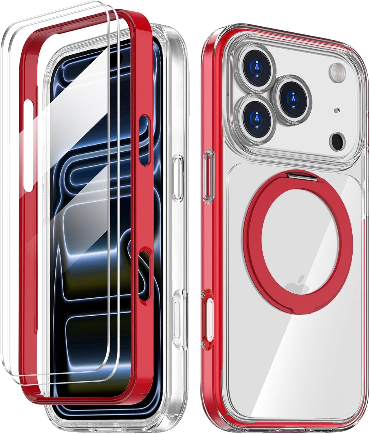 Magnetic for iPhone 17 Pro Case Non-Yellowing [2 x Screen Protector] Compatible with MagSafe Military Grade 17 FT Drop Shockproof Full Camera Protection 360° Spin Stand Phone Cover Black