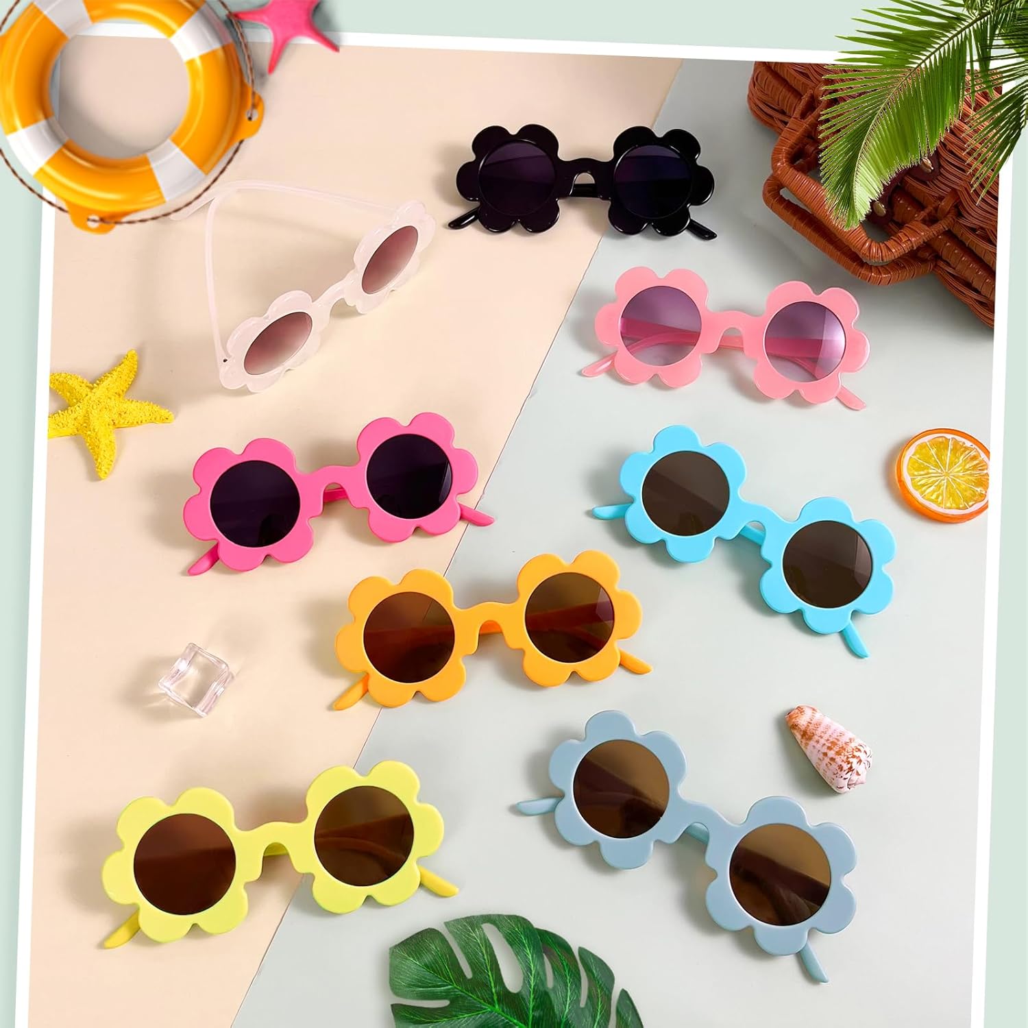 8 Pack Adults Flower Sunglasses 5.7" Womens Round Flower Glasses Cute Outdoor Summer Beach Pool Party Eyewear - Image 5