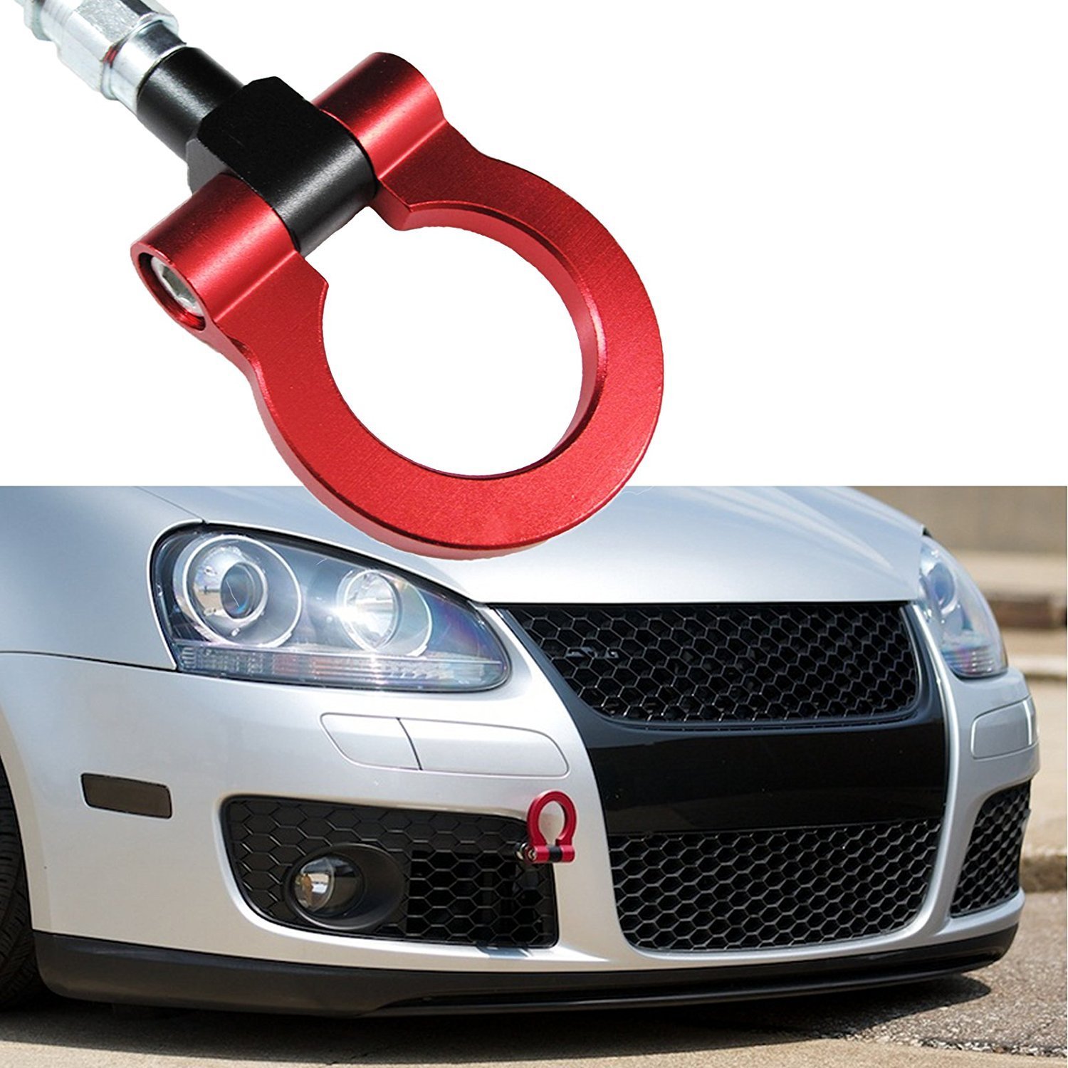 Xotic Tech Sports Track Racing Style CNC Aluminum Tow Hook Ring Compatible with Jetta MK6 2011-2018 6th (Red)