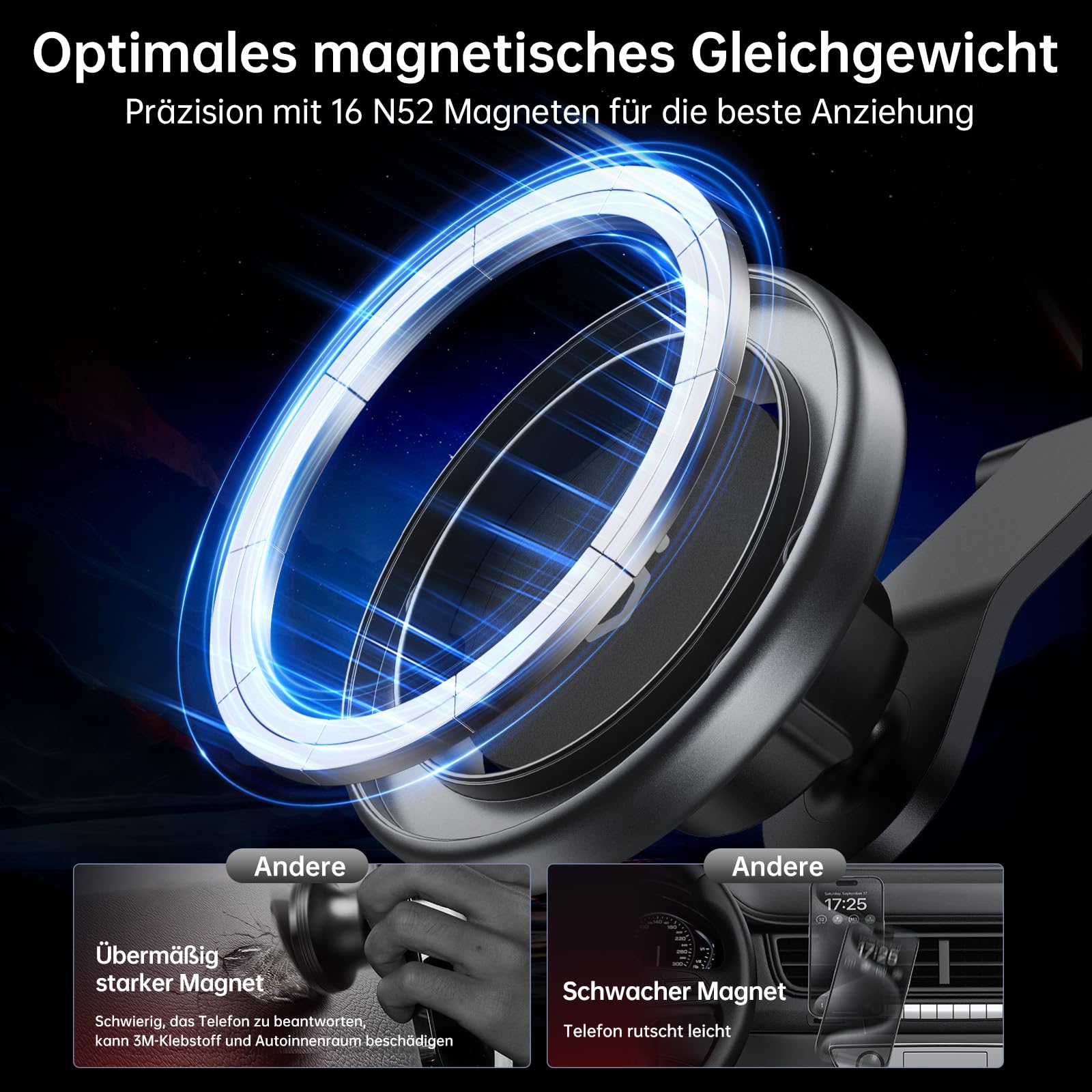 SYNCWIRE Handyhalterung Auto für MagSafe, Magnetische Handyhalter Auto, Kompatibel mit Armaturenbrett mit runder Fläche >3 cm, inkl. Tesla Bildschirm, für iPhone 17 Pro & Alle Handys