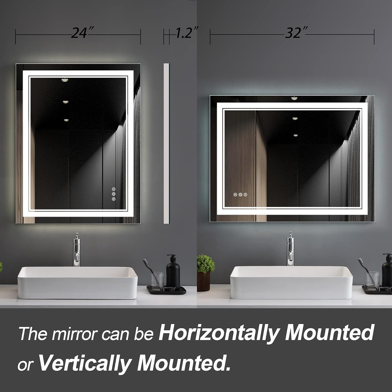 OONNEE 36×28 Inch Led Bathroom Mirror,Wall Mounted Smart Mirror with 3-Colors of Lights,Waterproof and Anti-Fog (Horizontal/Vertical) : Home & Kitchen