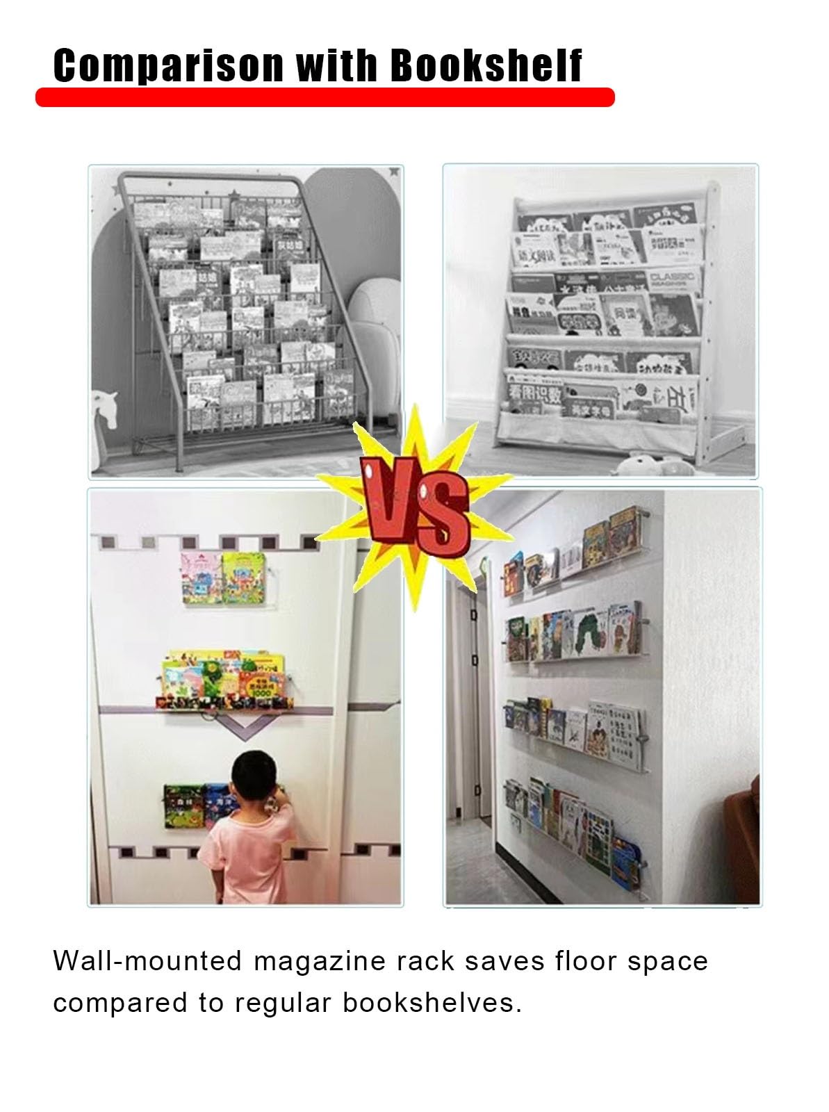 Zeitschriftenständer zur Wandmontage, Set mit 2 transparenten Organizer für Wohnzimmer, Badezimmer, Kinderzimmer, Umschlag-Aktenhalter für A3, A4, A5, A6, Rechnungen und Broschüren, stilvolle und