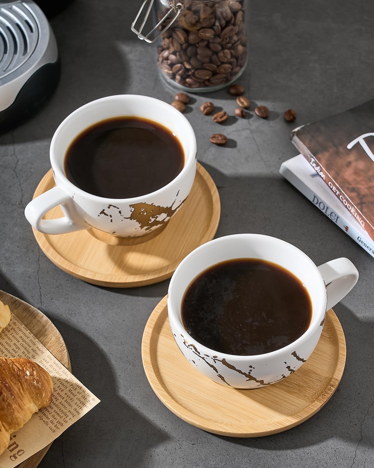 Tazze Colazione Set 4 Tazze Espresso MALACASA - Con Piattini E Supporto  Metallico Bianco Latte, image size:1200x1500