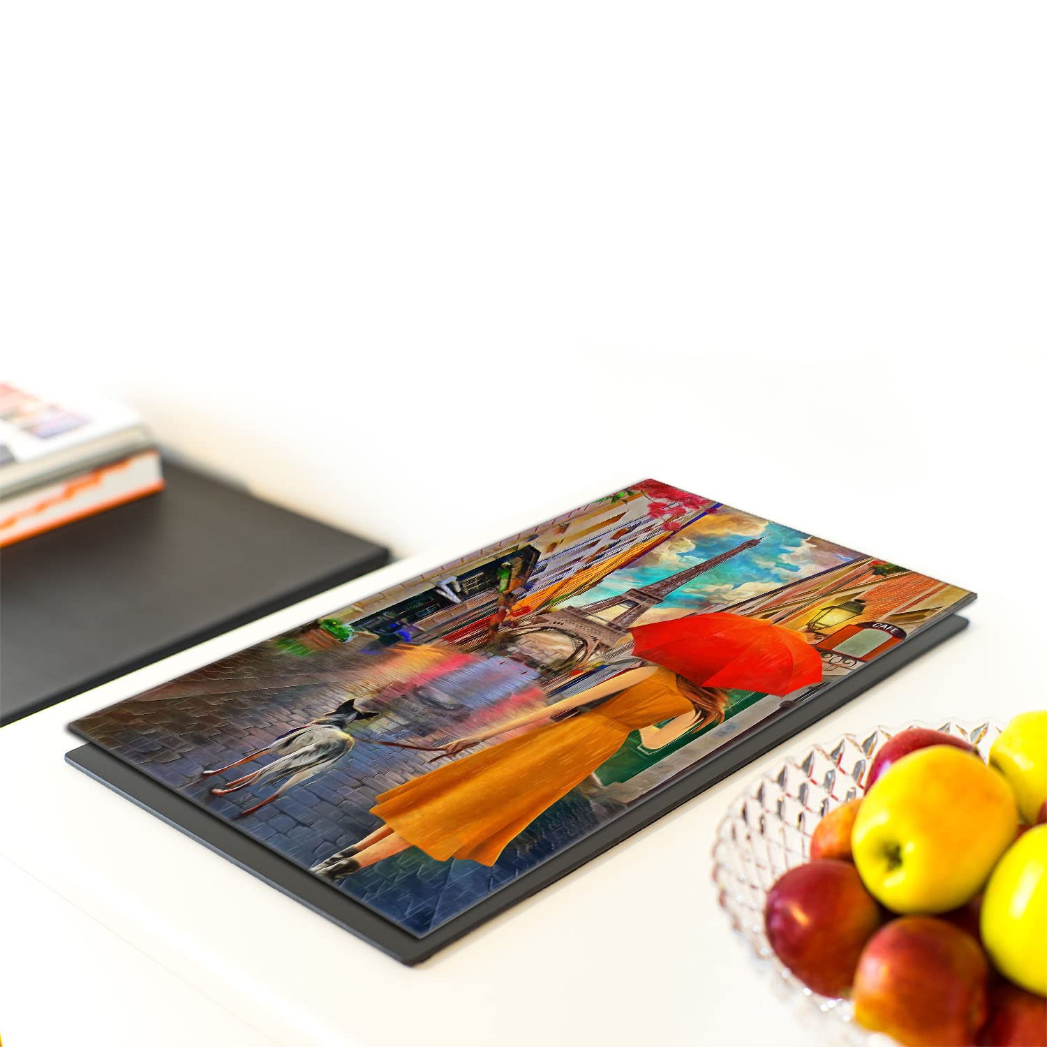 Plaque De Recouvrement En Verre Pour Cuisinière 40x52 Cm - Protection, Planche à Découper, Décoration (Ardoise Bleu)