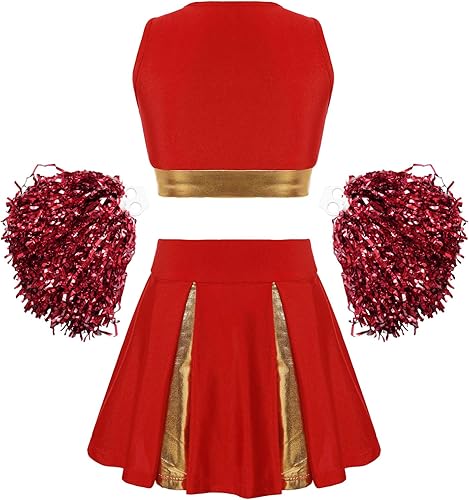 Miniatura 2 de FEESHOW Disfraz de líder de animadora para niñas, uniforme de animadora, camiseta sin mangas con falda plisada